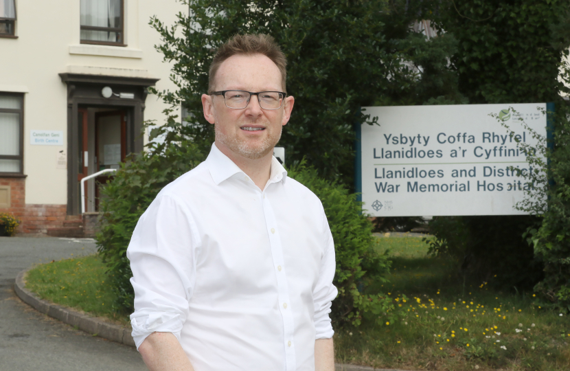 Russell George MS pictured outside Llanidloes Hospital